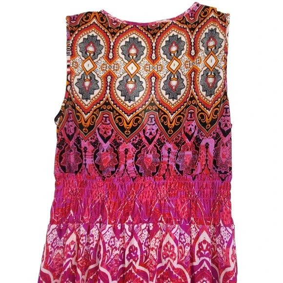 Mlle Gabrielle Women M Smocked Maxi Sun Dress Paisley Boho Summer Beach Resort - Picture 5 of 9